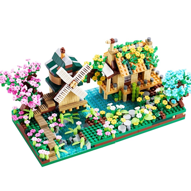 JXRLMB Botanicle Collection Sakura Tree House Micro Blocks Building Set for Adults Friendship Windmill Cherry Blossom Tree Flowers 2 Sets - Image 2