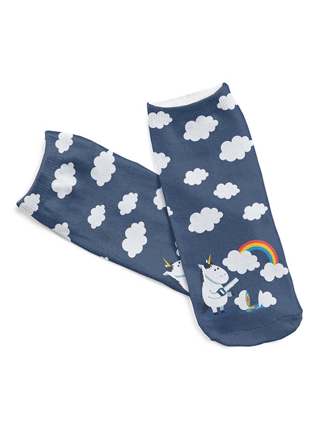 Unicorn Printed Socks Blue/White - Image 2