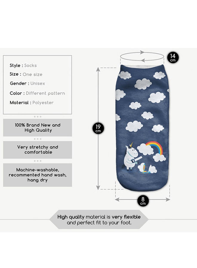 Unicorn Printed Socks Blue/White - Image 3