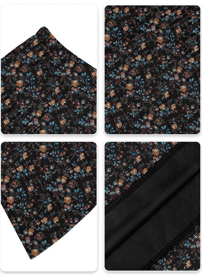 NASHALYLY Women's Chiffon Elastic High Waist Pleated A-Line Flared Maxi Skirts, Black Gold Floral, S - Image 5