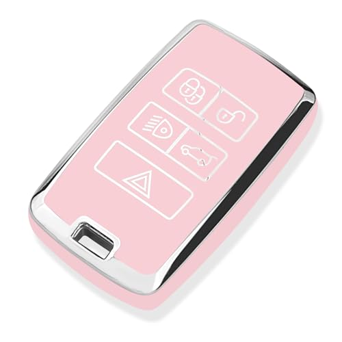 FT FUNTOR for Land Rover Key FobSoft TPU Compatible with 20182026 Range Rover Evoque Car Key CoverDiscovery SportJaguar EPACE Keychain 5 Buttons Key Fob AccessoriesPink Silver Border - Image 1
