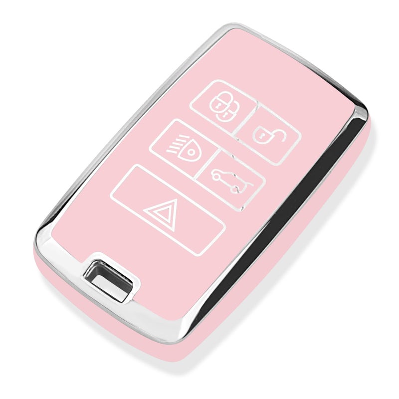 FT FUNTOR for Land Rover Key FobSoft TPU Compatible with 20182026 Range Rover Evoque Car Key CoverDiscovery SportJaguar EPACE Keychain 5 Buttons Key Fob AccessoriesPink Silver Border - Image 3