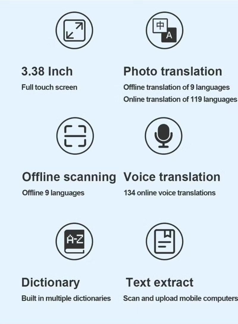 TIGER Translator Pen Scanner – 134 Language Translator Device, 3.38-Inch Full Touch IPS Screen, OCR Text-to-Speech Image Scanner, Wifi Wireless Reading Pen with Camera & Speaker for Dyslexia, 9 Language Offline Translator with 8GB Internal Storage, White  - Image 2