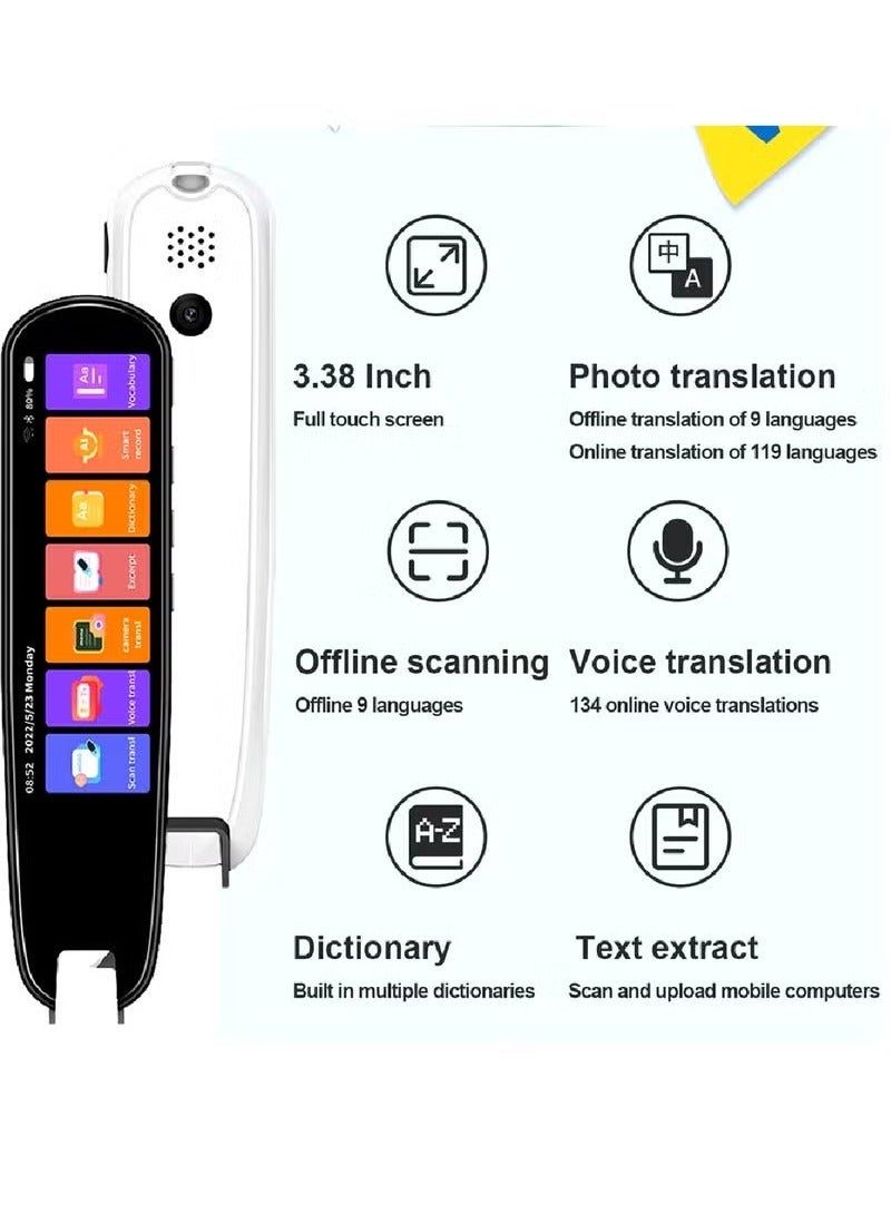 TIGER Translator Pen Scanner – 134 Language Translator Device, 3.38-Inch Full Touch IPS Screen, OCR Text-to-Speech Image Scanner, Wifi Wireless Reading Pen with Camera & Speaker for Dyslexia, 9 Language Offline Translator with 8GB Internal Storage, White  - Image 5