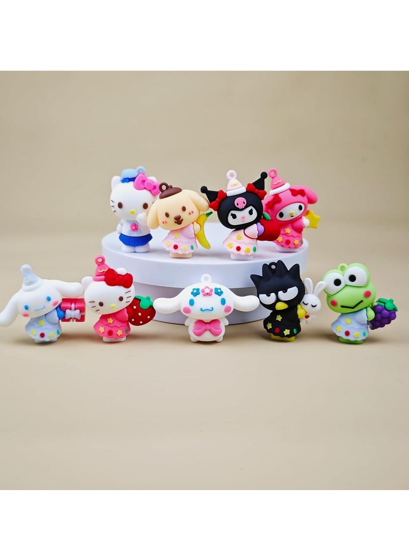 SYOSI 9PCS Kitty Cake Topper, lovely Cartoon Birthday Cake Decorations for Boy Girl Baby Shower Gifts Party Keychain Backpack Charm  - Image 3