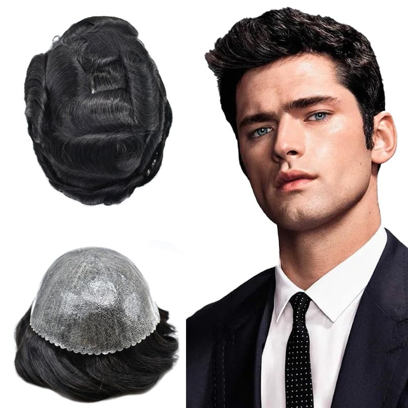 SINGA HAIR Full Poly Skin Hair Replacement System for Men 010mm Clear PU Mens Toupee Durable Toupee for Men Injection PU Hair Units Natural Hairline Hairpiece Hair Patch 8X10120 Density1B Natural Black