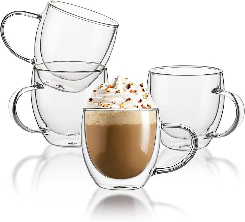 Sweese Sweese Clear Coffee Mugs  8 oz Double Wall Glass Coffee Mugs Set of 4 Perfect for Espresso Latte Cappuccino 