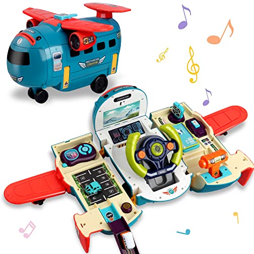 Dwi Dowellin Airplane Car ToySteering Wheel Toys for 3 4 5 6 Year Old BoysGirls with Sound and LightToddler Educational Plane Driving Toy Gift for Kids Aged 3 Blue - Image 1