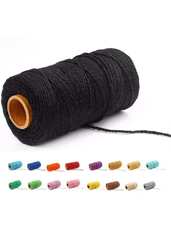 FLIPPED (100 Yards/2mm/19 Colours)100 DIY Craft Macrame Natural Cotton Rope Craft Making Knitting Cord Rope DIY Wedding Decor Supply (Black) - Image 1
