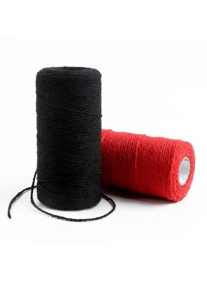 FLIPPED (100 Yards/2mm/19 Colours)100 DIY Craft Macrame Natural Cotton Rope Craft Making Knitting Cord Rope DIY Wedding Decor Supply (Black) - Image 3