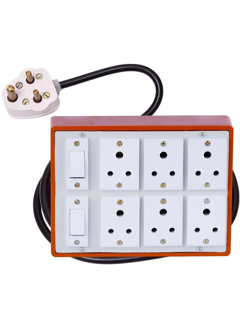 Cordnet Cordnet Premium Extension BoardWIth Brown Six Socket Two Switch 10 Meter Long Wire  - Image 1