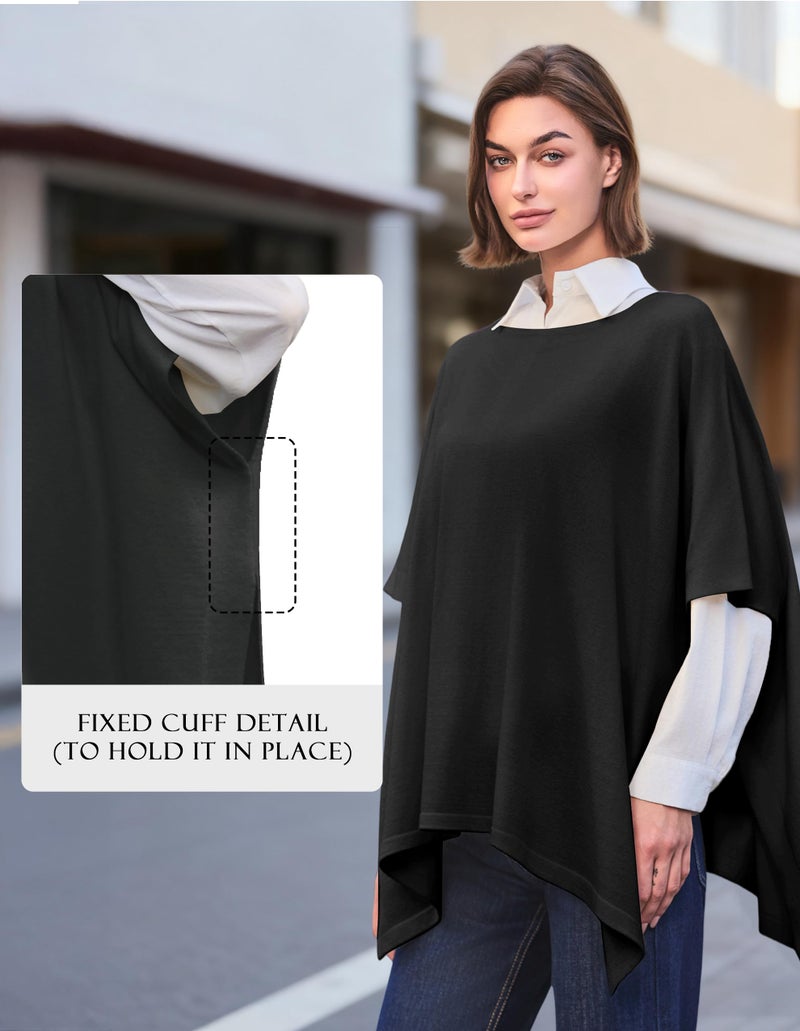 PULI Women's Pullover Poncho Sweater Oversized Loose Fit Soft Shawl Layering Tops for Office Travel Daily Wear,Fall Winter Black - Image 3