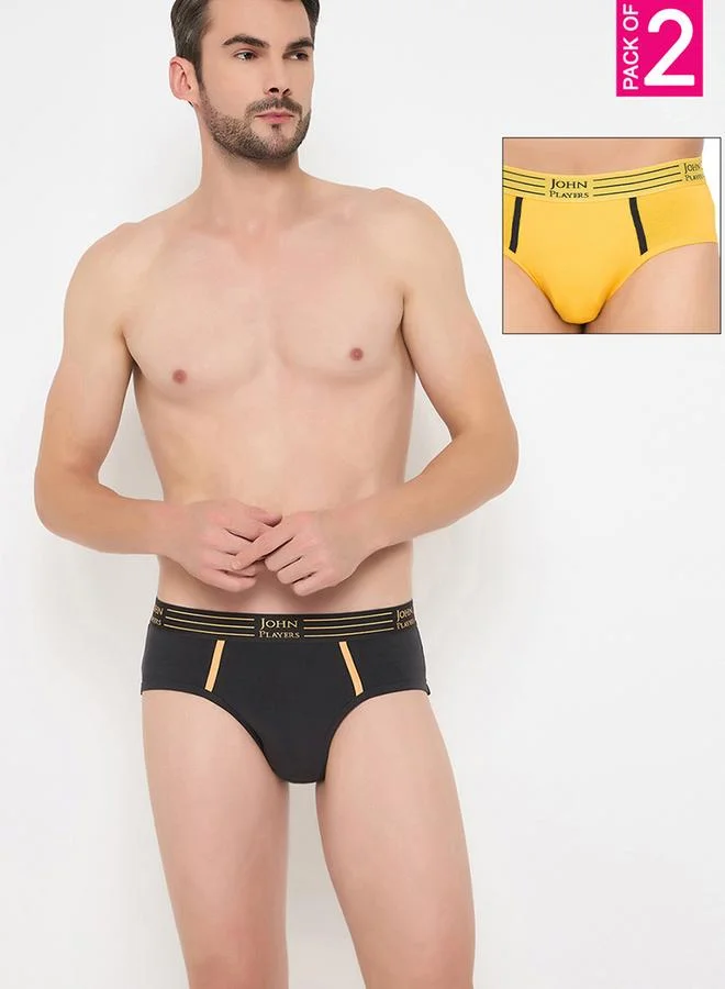 John Players Pack of 2 - Striped Waistband  Cotton Briefs