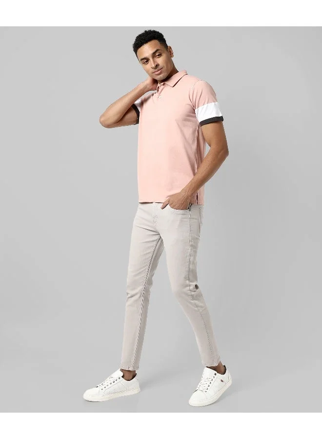Campus Sutra Men's Solid Peach Regular Fit Casual T-Shirt