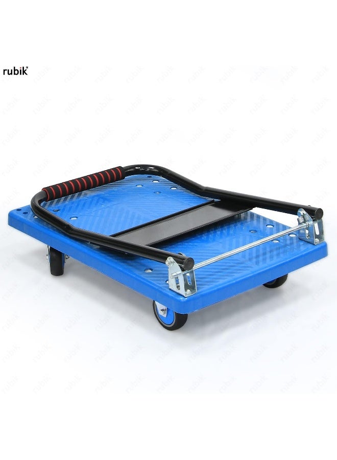 Rubik Rubik Platform Truck with 300kg Weight Capacity and 360 Degree Swivel Wheels, Foldable Push Hand Cart Flatbed Trolley for Pulling Moving Goods Cartons (Medium, 47x70cm, Blue/Black)  - Image 3