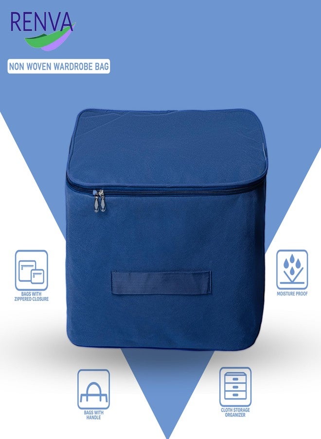 RENVA Underbed Moisture Proof Wardrobe Organizer Storage Bag for Clothes with Zipper Closure and Handle Square | Storage Container Box for Blankets, Bedsheets, Saree Bags & Garments (BLUE, PACK OF 4) - Image 5