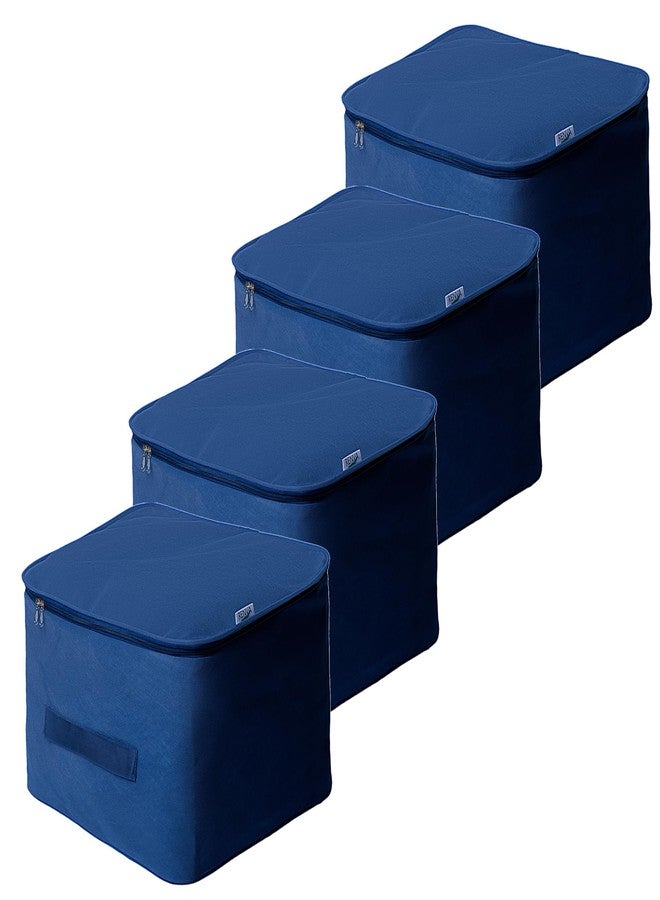 RENVA Underbed Moisture Proof Wardrobe Organizer Storage Bag for Clothes with Zipper Closure and Handle Square | Storage Container Box for Blankets, Bedsheets, Saree Bags & Garments (BLUE, PACK OF 4) - Image 1