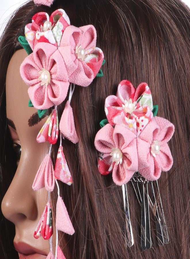 Lurrose Japanese Kimono Flower Hair Clips Tassel Hair Hairpins, 3Pcs Pink Metal Hair Accessories for Women - Image 5
