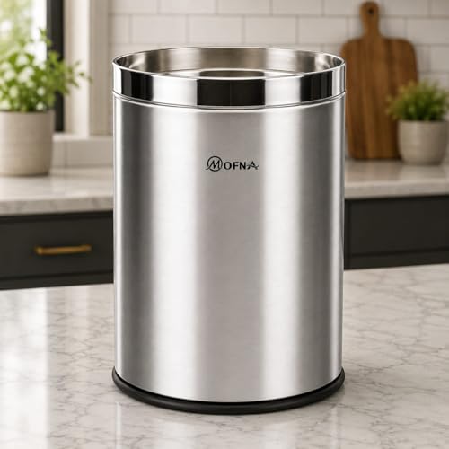 mofna Stainless Steel Open Top Dustbin For Home - 6L| Silver Modern Trash Can with Anti-skid Base | Rustproof Garbage Bin | For Kitchen, Bathroom, Office & Commercial use | 7 x10 Inch - Image 2