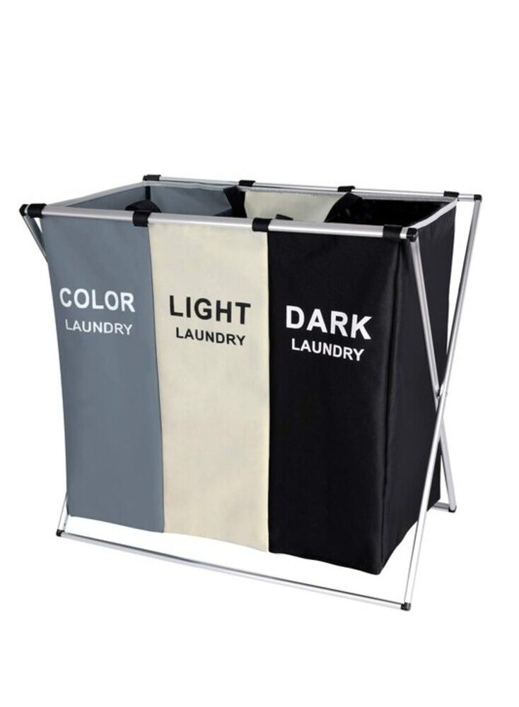 PROMASS 135L Laundry Hamper Sorter Basket Foldable 3 Sections With Aluminum Frame 25.5''×23''H Grey  - Image 2
