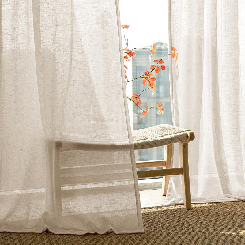 ANRODUO Tan Beige Linen Curtain 96 inch Length for Living Room Back Tab Semi Sheer Linen Drapes Modern Boho Country Rustic Window Treatment for Dinning Room Bedroom 96 inches Long 2 Panels Set - Image 5