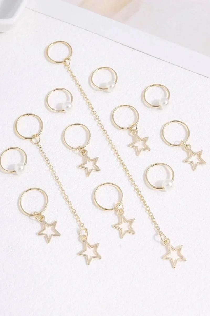 Bahels Trend Stars Pearl Detailed Hair Earring Clasp Set