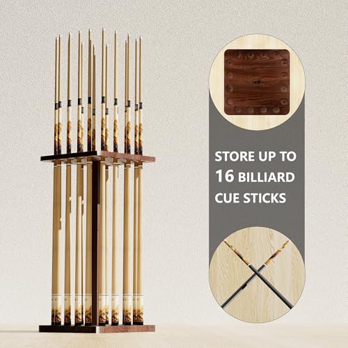 Lnmuzm Pool Cue Holders for Billiard Room, Pool Stick Holder, Floor Stand Pool Cue Rack up to 16 Sticks, Natural Wood Pool Cue Equipment Storage Organizer, Billiard Gifts for Men - Image 2