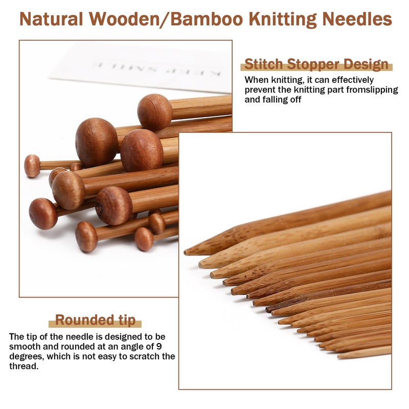 ADULLPONY 7 Pairs Bamboo Knitting Needles Set, Bamboo Natural, Long Wooden Knitting Needle, Single Point Straight Wood Needles, Wooden Knittings Needle for Beginners for Making Sweater, Shawl, Scarf - Image 3