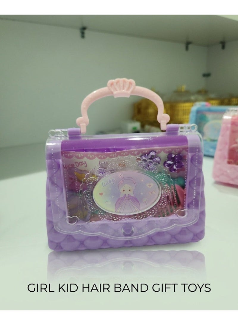 Kids Pretend Play Vanity Hair Accessory Case Set with Safety Mirror, Comb, Clips, Hair Bands - Blue & Pink - Image 5