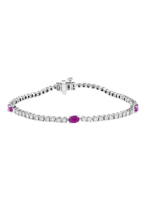 Sterling Silver Ruby and Diamond Tennis Bracelet for Women One Size
