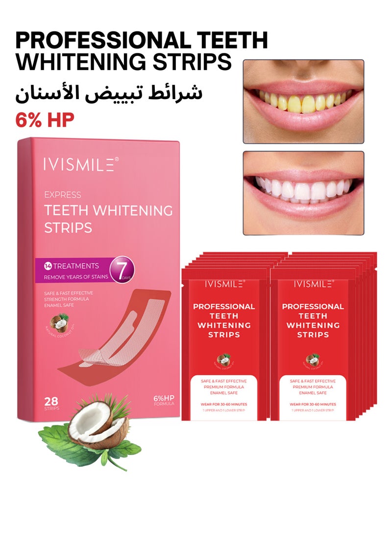 IVISMILE 6% HP Teeth Whitening Strips 28 Pcs (14 Treatments), Professional Teeth Whitening Kit for Sensitive Teeth, Removes Up to 10 Years of Stains, Dissolvable Mint Strips, HP Formula, CE/MSDS Certified, Enamel Safe - Image 1