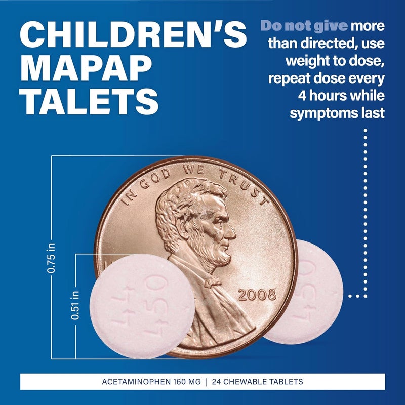 MAJOR Childrens Mapap Acetaminophen 160 mg Chewable Tablets  Pain RelieverFever Reducer  Aspirin Free  Ibuprofen Free  for Ages 2 to 1124 Count 1 Pack - Image 2