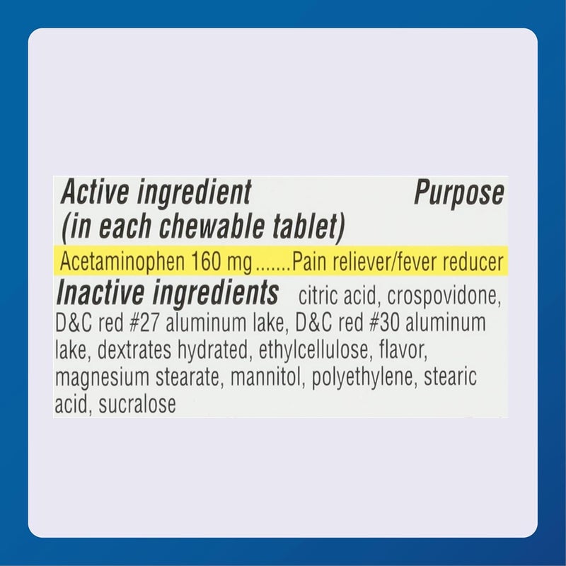 MAJOR Childrens Mapap Acetaminophen 160 mg Chewable Tablets  Pain RelieverFever Reducer  Aspirin Free  Ibuprofen Free  for Ages 2 to 1124 Count 1 Pack - Image 4