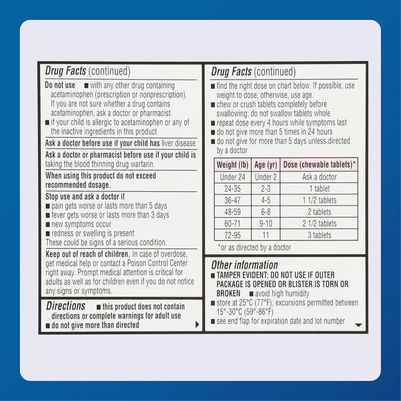 MAJOR Childrens Mapap Acetaminophen 160 mg Chewable Tablets  Pain RelieverFever Reducer  Aspirin Free  Ibuprofen Free  for Ages 2 to 1124 Count 1 Pack - Image 5