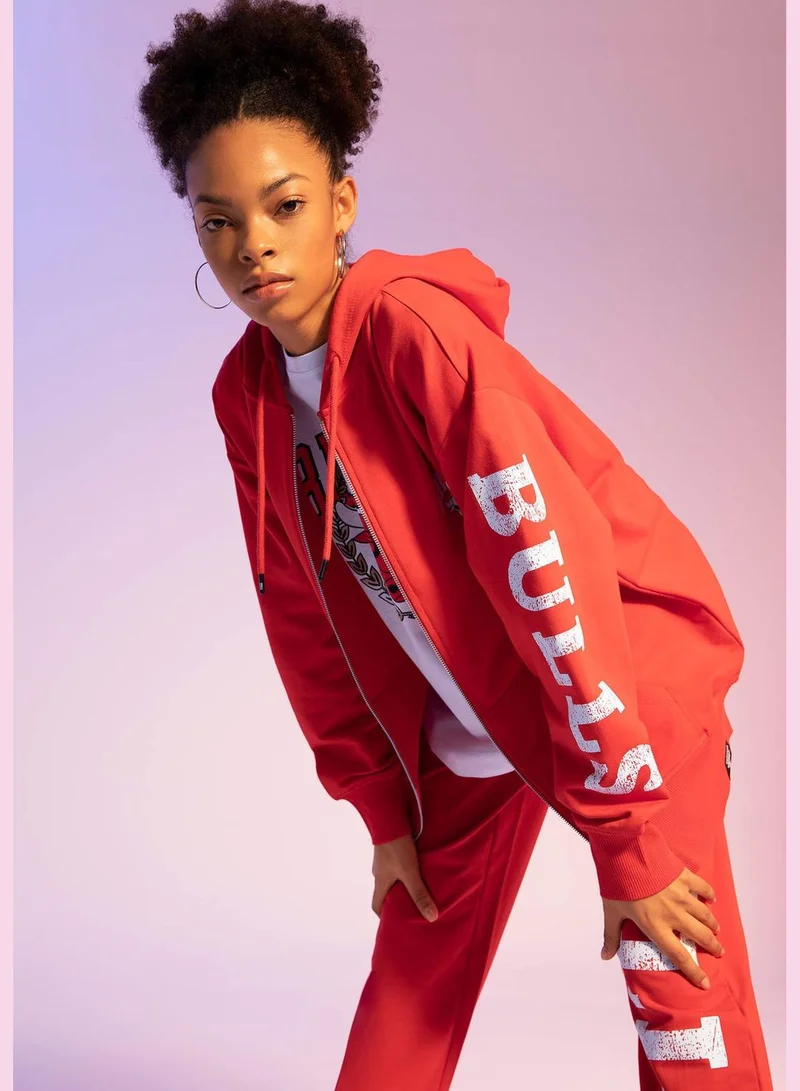 DeFacto Oversize Fit Long Sleeve NBA Bulls Printed Cardigan