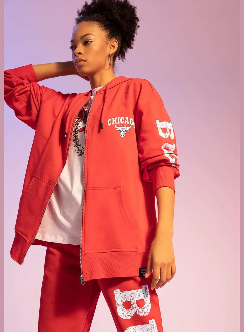 DeFacto Oversize Fit Long Sleeve NBA Bulls Printed Cardigan