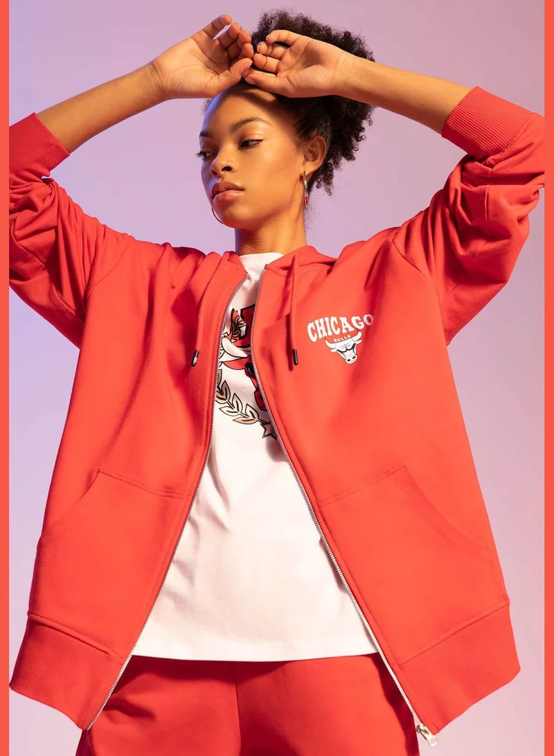 DeFacto Oversize Fit Long Sleeve NBA Bulls Printed Cardigan