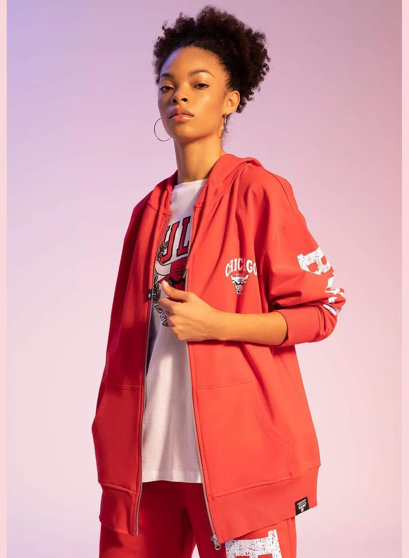 DeFacto Oversize Fit Long Sleeve NBA Bulls Printed Cardigan