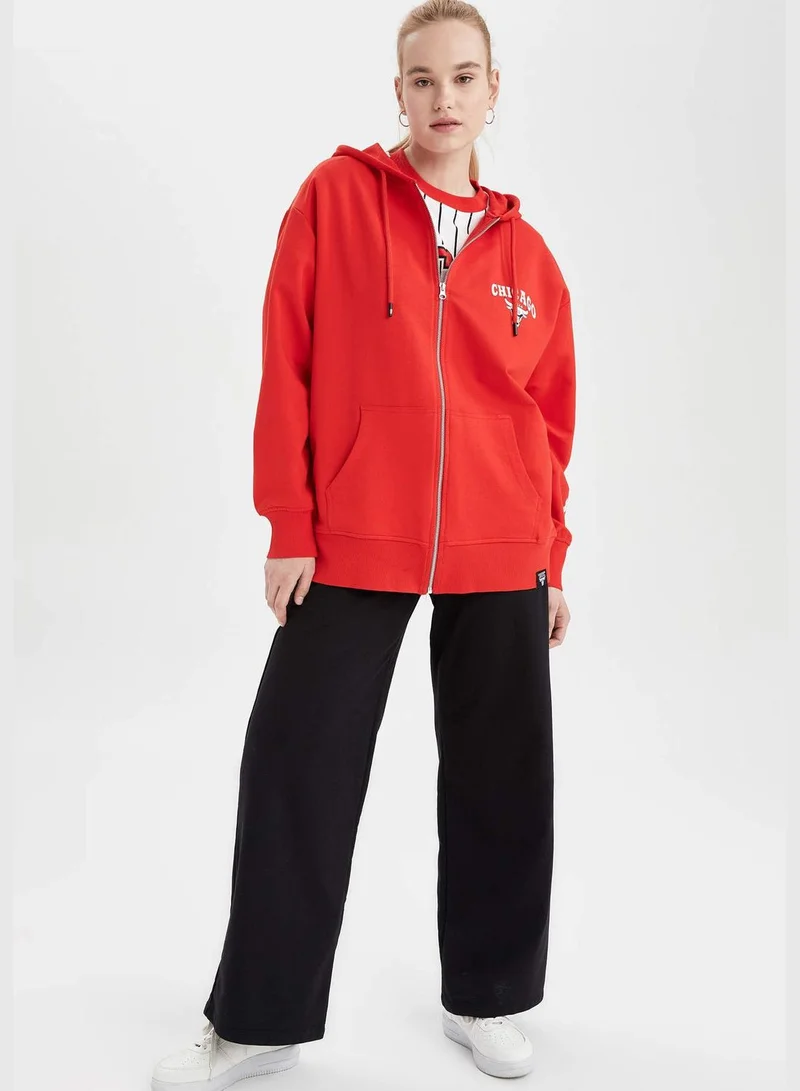 DeFacto Oversize Fit Long Sleeve NBA Bulls Printed Cardigan
