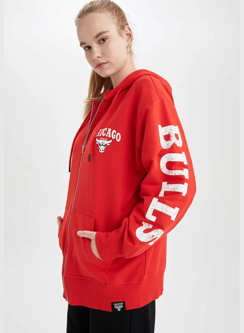 DeFacto Oversize Fit Long Sleeve NBA Bulls Printed Cardigan