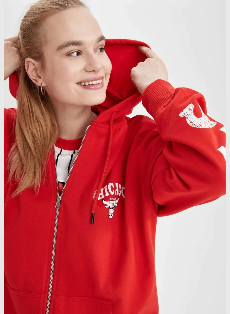 DeFacto Oversize Fit Long Sleeve NBA Bulls Printed Cardigan