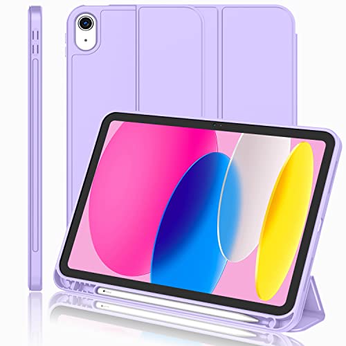 iMieet iPad A16 Case 11th GeniPad 10th Generation Case 11Inch 2025109 Inch 2022 with Pencil Holder Trifold Stand Smart Cover with Soft TPU BackAuto WakeSleepClove Purple