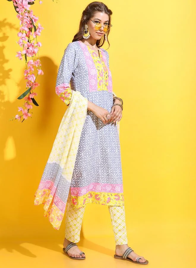 Vishudh Women Multi-Colored Printed Cotton Kurta Set by Styli
