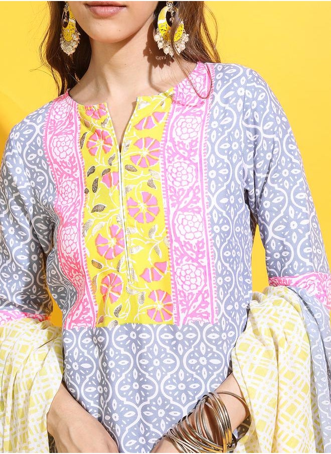 Vishudh Women Multi-Colored Printed Cotton Kurta Set by Styli  - Image 5