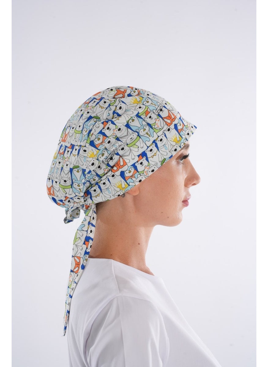 Nur Medikal Giyim - Nur Medical Clothing Panda Bear Brothers Patterned Hijab Doctor Nurse Hospital Chef Surgical Bonnet - Image 1