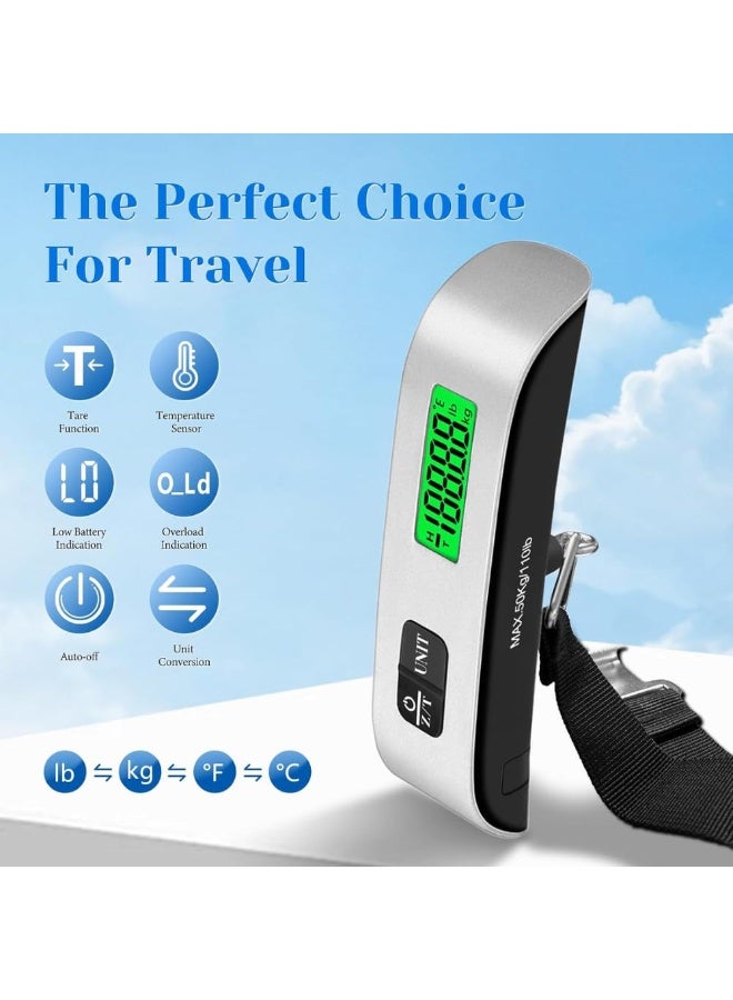 MOMENT Digital Hanging Luggage Scale, Portable Handheld Baggage Weight Scale 50kg/110lb, Travel Suitcase Weighing Scale with LCD Display, Temperature Sensor, Key Lock, Hook - Image 2