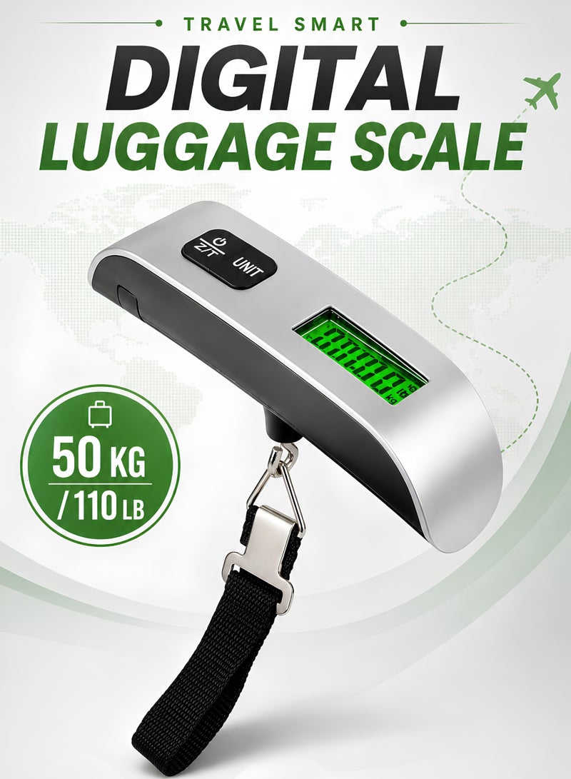 MOMENT Digital Hanging Luggage Scale, Portable Handheld Baggage Weight Scale 50kg/110lb, Travel Suitcase Weighing Scale with LCD Display, Temperature Sensor, Key Lock, Hook - Image 1