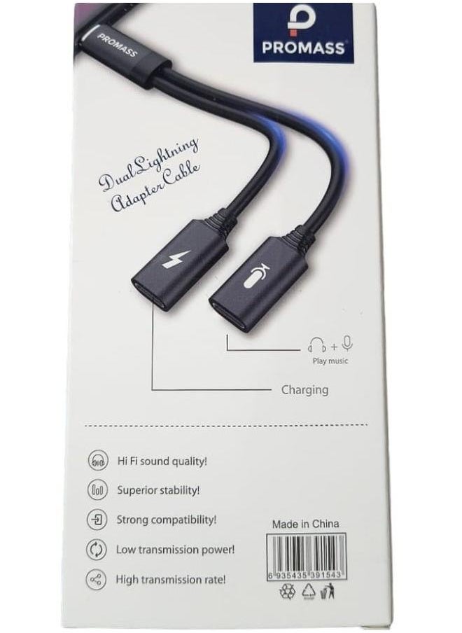 PROMASS - 4-in-1 Dual Lightning Adapter Cable, Charging, Music, Calling, and Wire Control, High Compatibility - Image 1