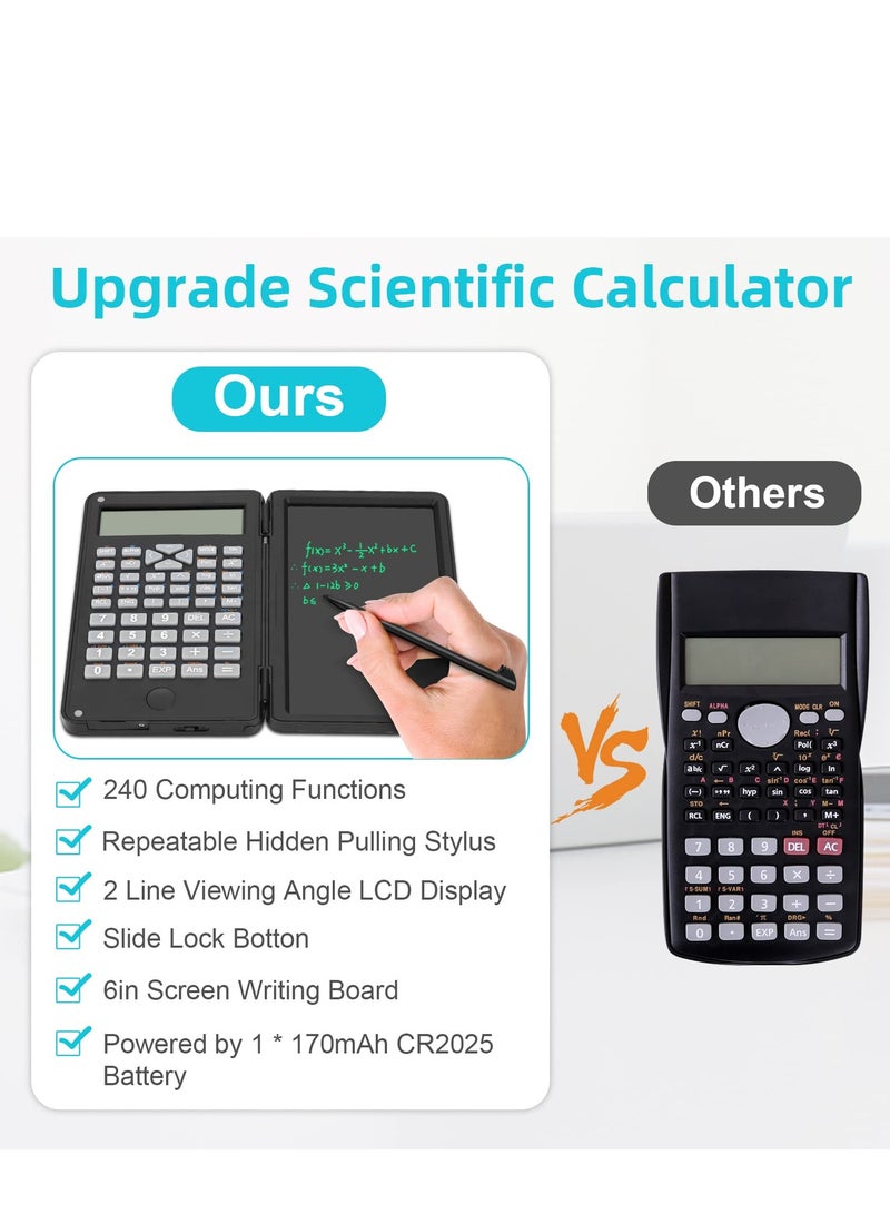 Scientific Calculator, Foldable Portable Desktop Calculator with Erasable Writing Board 10 Digit LCD Display Physical Geometry Calculator for Students Teachers Office Business High School-Black - Image 5