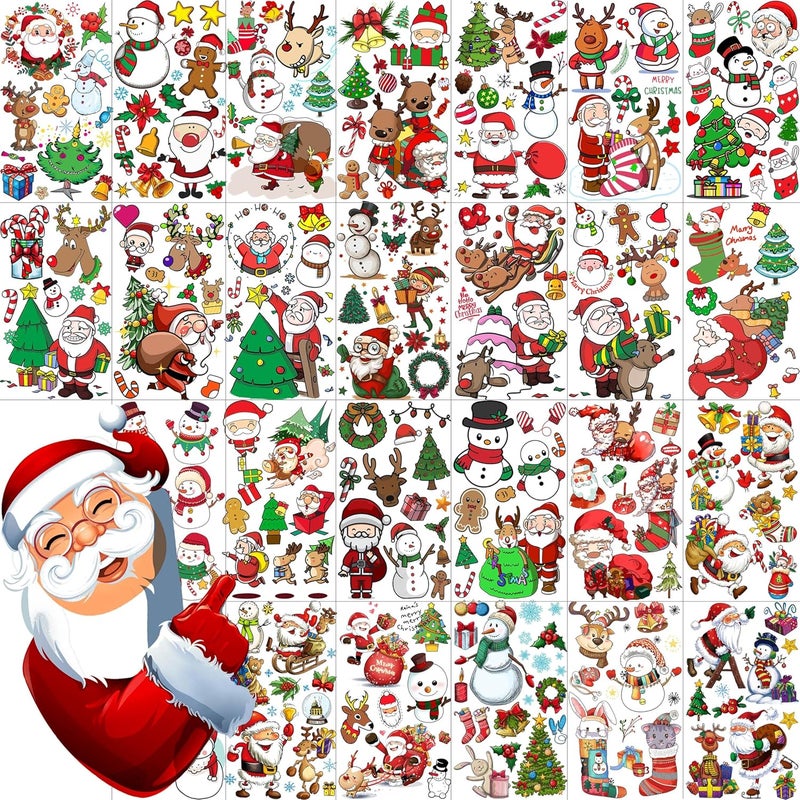 COKTAK COKTAK 26 Sheets Funny Santa Claus Temporary Tattoos Christmas Sticker, Cute Elk Deer Snowman Xmas Fake Tattoos For Kids Child Men Women, Bulk Christmas Tattoos Home Decoration Rave Party Accessories